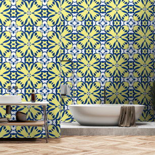 Oosters blauw en geel decor behang