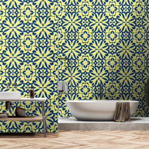 Oosters blauw en geel decor behang