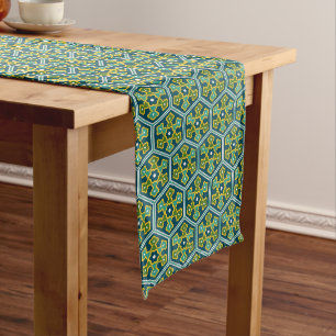 Oosters Blauw Geel Groen Ottomaans Turks Hexagon Lange Tafelloper