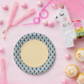 Oosters Blauw Geel Marokkaans Arabisch Tracery Art Papieren Bordje (Feest)