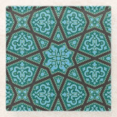 Oosters blauw grijs Arabisch Egypte geometrisch pa Glazen Onderzetter (Voorkant)
