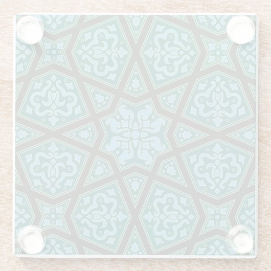 Oosters blauw grijs Arabisch Egypte geometrisch pa Glazen Onderzetter (Achterkant)