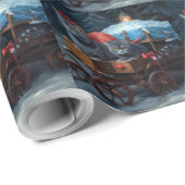 Oosters Blauw Kat Snowy Sleigh Kerst Decor Cadeaupapier (Rol Hoek)