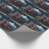 Oosters Blauw Kat Snowy Sleigh Kerst Decor Cadeaupapier (Hoek)