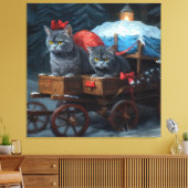 Oosters Blauw Kat Snowy Sleigh Kerst Decor Canvas Afdruk (Insitu (Woonkamer))