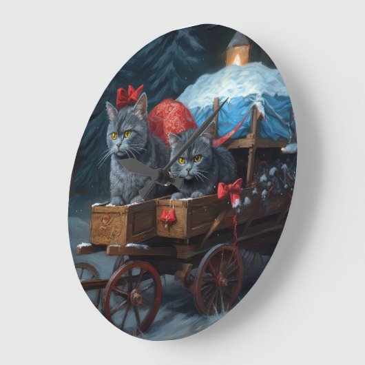 Oosters Blauw Kat Snowy Sleigh Kerst Decor Grote Klok (Hoek)