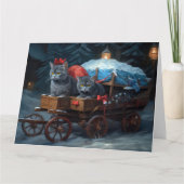 Oosters Blauw Kat Snowy Sleigh Kerst Decor Kaart (Voorkant)