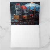 Oosters Blauw Kat Snowy Sleigh Kerst Decor Kaart (Binnen)