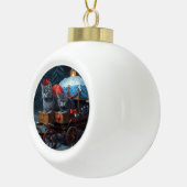 Oosters Blauw Kat Snowy Sleigh Kerst Decor Keramische Bal Ornament (Rechts)