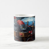 Oosters Blauw Kat Snowy Sleigh Kerst Decor Koffiemok (Center)