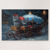 Oosters Blauw Kat Snowy Sleigh Kerst Decor Legpuzzel (Horizontaal)