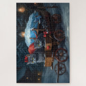 Oosters Blauw Kat Snowy Sleigh Kerst Decor Legpuzzel (Verticaal)