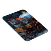 Oosters Blauw Kat Snowy Sleigh Kerst Decor Magneet (Rechterzijde)
