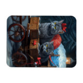 Oosters Blauw Kat Snowy Sleigh Kerst Decor Magneet (Horizontaal)