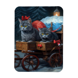 Oosters Blauw Kat Snowy Sleigh Kerst Decor Magneet