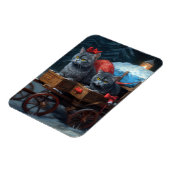 Oosters Blauw Kat Snowy Sleigh Kerst Decor Magneet (Linkerzijde)