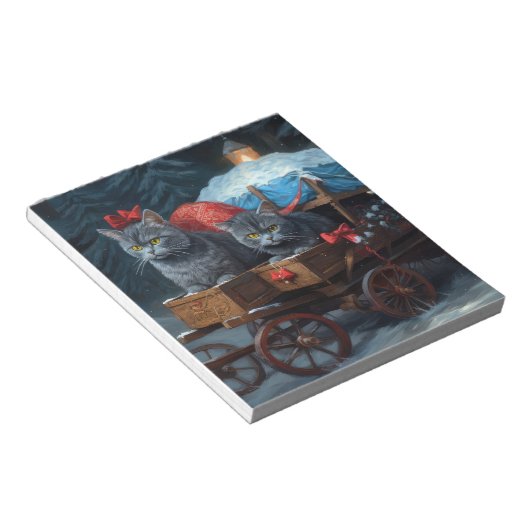 Oosters Blauw Kat Snowy Sleigh Kerst Decor Notitieblok (Schuin)
