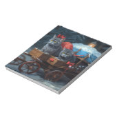 Oosters Blauw Kat Snowy Sleigh Kerst Decor Notitieblok (Linkerzijde)