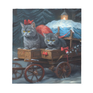 Oosters Blauw Kat Snowy Sleigh Kerst Decor Notitieblok