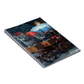 Oosters Blauw Kat Snowy Sleigh Kerst Decor Notitieboek (Rechterzijde)