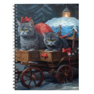 Oosters Blauw Kat Snowy Sleigh Kerst Decor Notitieboek