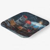 Oosters Blauw Kat Snowy Sleigh Kerst Decor Papieren Bordje (Gebogen)