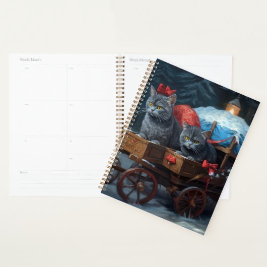 Oosters Blauw Kat Snowy Sleigh Kerst Decor Planner (Display)