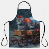 Oosters Blauw Kat Snowy Sleigh Kerst Decor Schort (Voorkant)