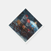 Oosters Blauw Kat Snowy Sleigh Kerst Decor Servet (Hoek)