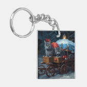 Oosters Blauw Kat Snowy Sleigh Kerst Decor Sleutelhanger (Voorkant Links)