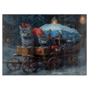 Oosters Blauw Kat Snowy Sleigh Kerst Decor Snijplank