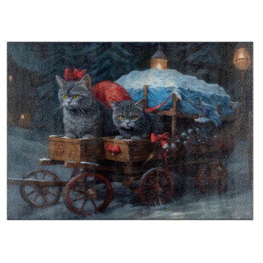 Oosters Blauw Kat Snowy Sleigh Kerst Decor Snijplank (Voorkant)