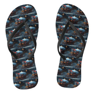 Oosters Blauw Kat Snowy Sleigh Kerst Decor Teenslippers