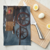 Oosters Blauw Kat Snowy Sleigh Kerst Decor Theedoek (Quarter Fold)