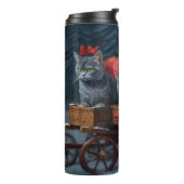 Oosters Blauw Kat Snowy Sleigh Kerst Decor Thermosbeker (Gedraaid links)