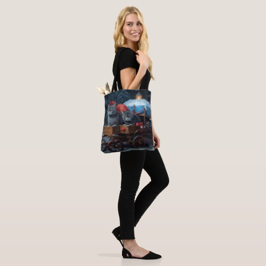 Oosters Blauw Kat Snowy Sleigh Kerst Decor Tote Bag (Op model)