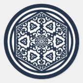 Oosters Blauw Ottomaans Turks Tracery Art Ronde Sticker (Voorkant)