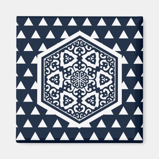 Oosters Blauw Ottomaans Turks Tracery Vector Kunst Magneet (Voorkant)