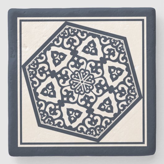 Oosters Blauw Ottomaans Turks Tracery Vector Kunst Stenen Onderzetter (Voorkant)