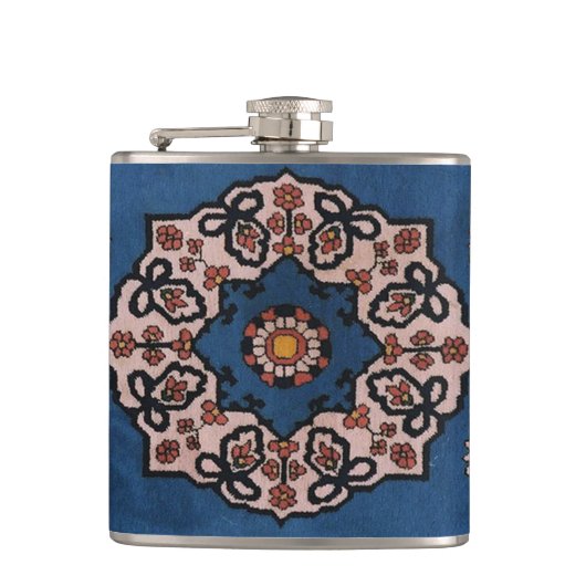 Oosters Blauw Perzisch Turks Patroon, Tapijt Heupfles (Voorkant)