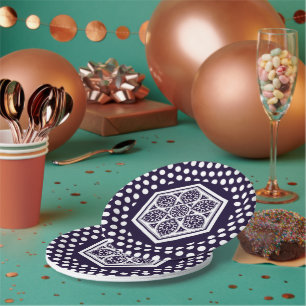 Oosters Blauw Turks Rozet Geometrische Kunst Papieren Bordje
