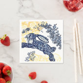 Oosters Blauw Wit Geel Konijn Chinoiserie Servet (Insitu)
