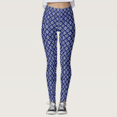Oosters Blauw Wit Katazome Bloemen Patroon Leggings (Voorkant)