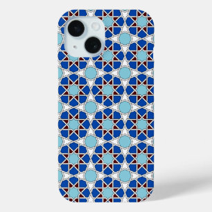Oosters blauw wit Marokkaans geometrisch patroon iPhone 15 Case