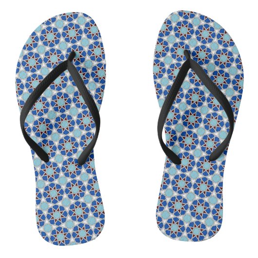 Oosters blauw wit Marokkaans geometrisch patroon Teenslippers (Voetbed)