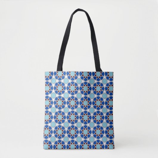 Oosters blauw wit Marokkaans geometrisch patroon Tote Bag (Voorkant)