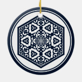 Oosters Blauw Wit Ottomaans Turks Tracery Art Keramisch Ornament (Achterkant)