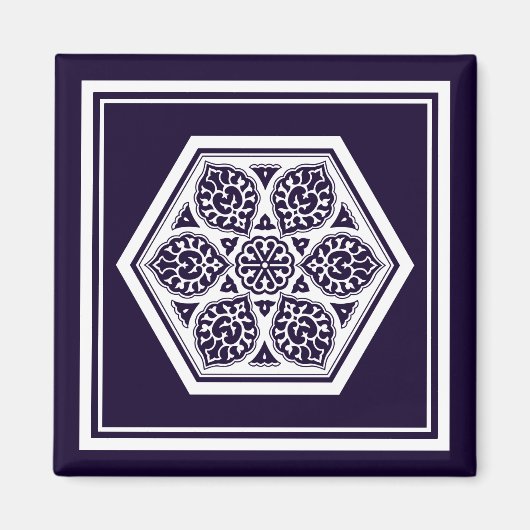 Oosters Blauw Wit Ottomaans Turks Tracery Art Magneet (Voorkant)
