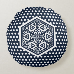 Oosters Blauw Wit Ottomaans Turks Tracery Art Rond Kussen