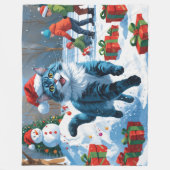 Oosters Blauwe Kat Zittend In Sneeuwkerst Pet Fleece Deken (Voorkant)
